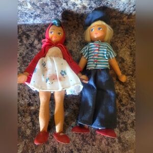 Poland Doll Wood Peg Toy Boy Girl Couple Vintage Mid Century Polish  Folk Art